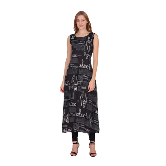 Women's Casual Crepe Sleeveless Slit Dress (Black)