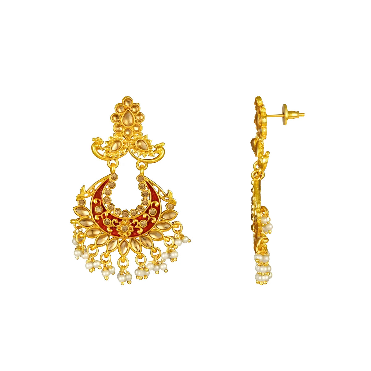 Women's Rose Gold Plated Alloy Kundan Earrings &amp; Mangtikka (Maroon)