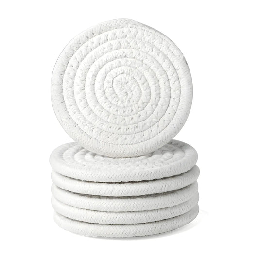 Cotton Rope Drink Coasters 6 Pcs Set (White)