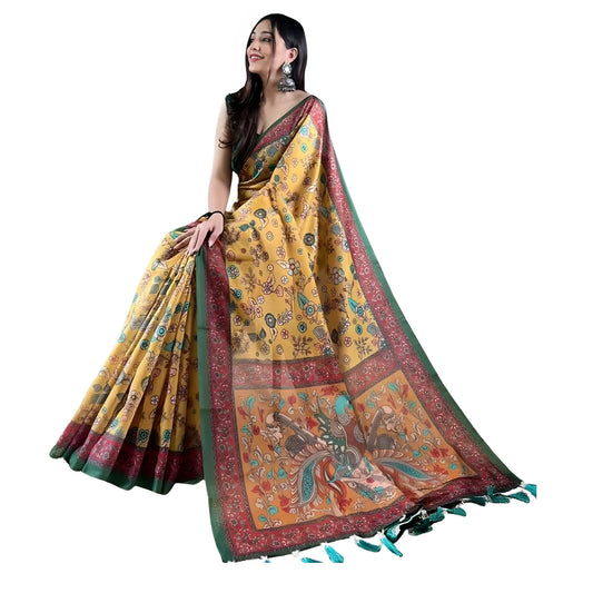 Iraaya Linen Printed Saree With Unstitched Blouse