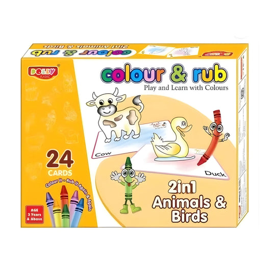 2 in 1 Animals - Birds Colour And Rub With 24 Cards| Cardboard | Educational Toys | 3+ Years