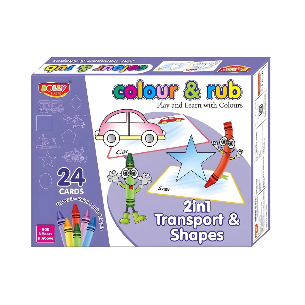 2 in 1 Transport - Shapes Colour And Rub With 24 Cards | Cardboard | Educational Toys | 3+ Years