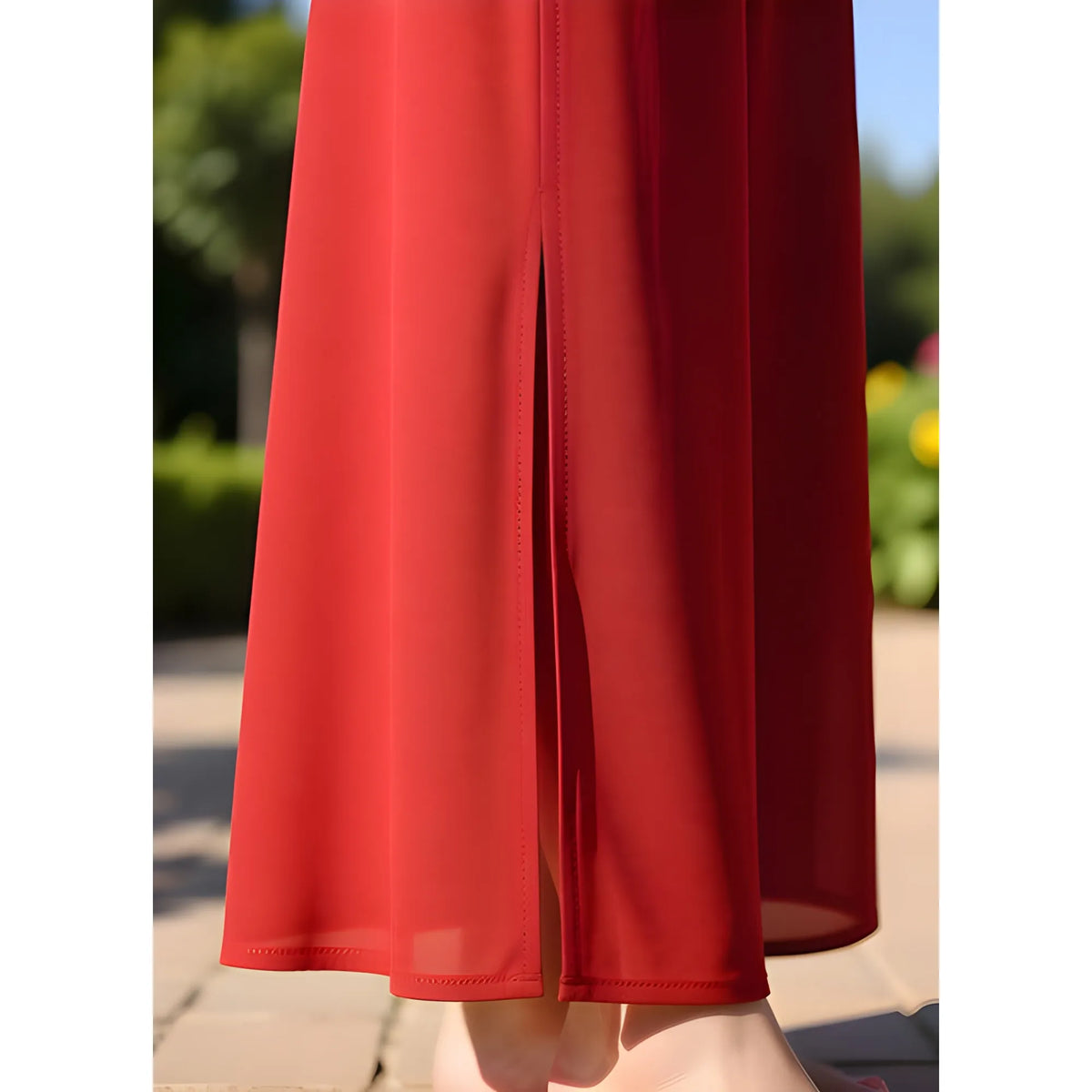 Women's Pack of 1 Georgette Solid High Rise Wide Leg Flared Palazzo with Elastic Waist (Red)