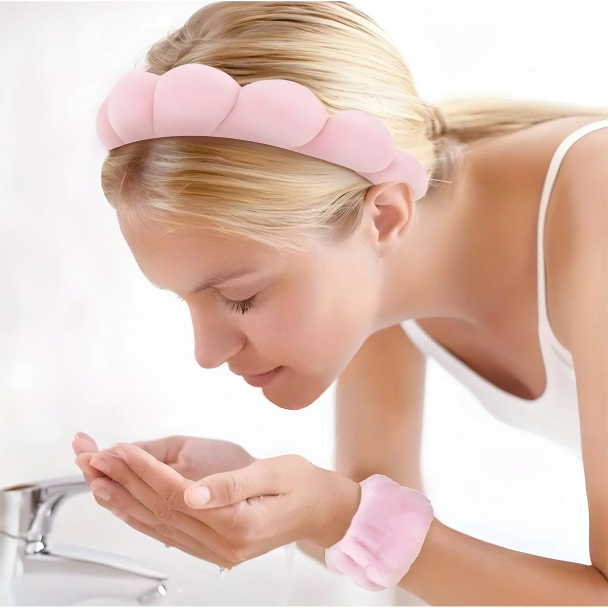 Spa Headband And Wristband Set (Pink)