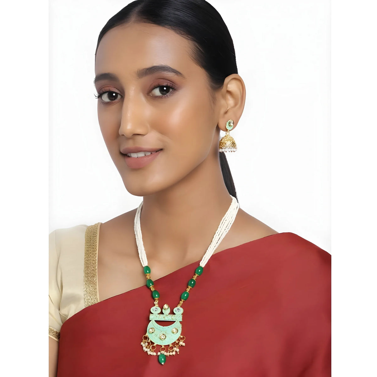 Women's Rose Gold Plated Alloy Necklace &amp; Earings Set (Green)