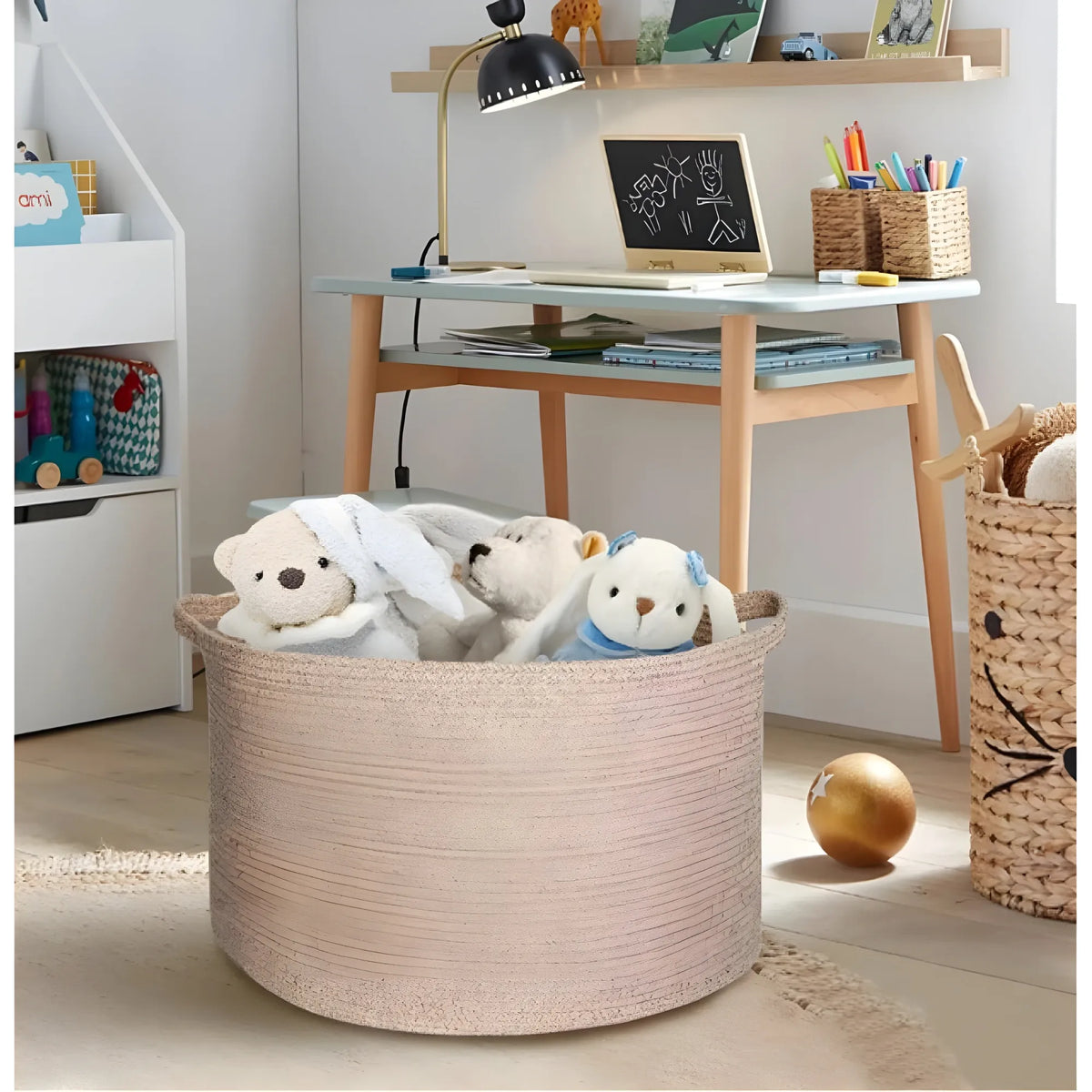 Cotton Pack Of_1 14x12 Inch Storage Basket For Clothes With Out Lid (Kidi)