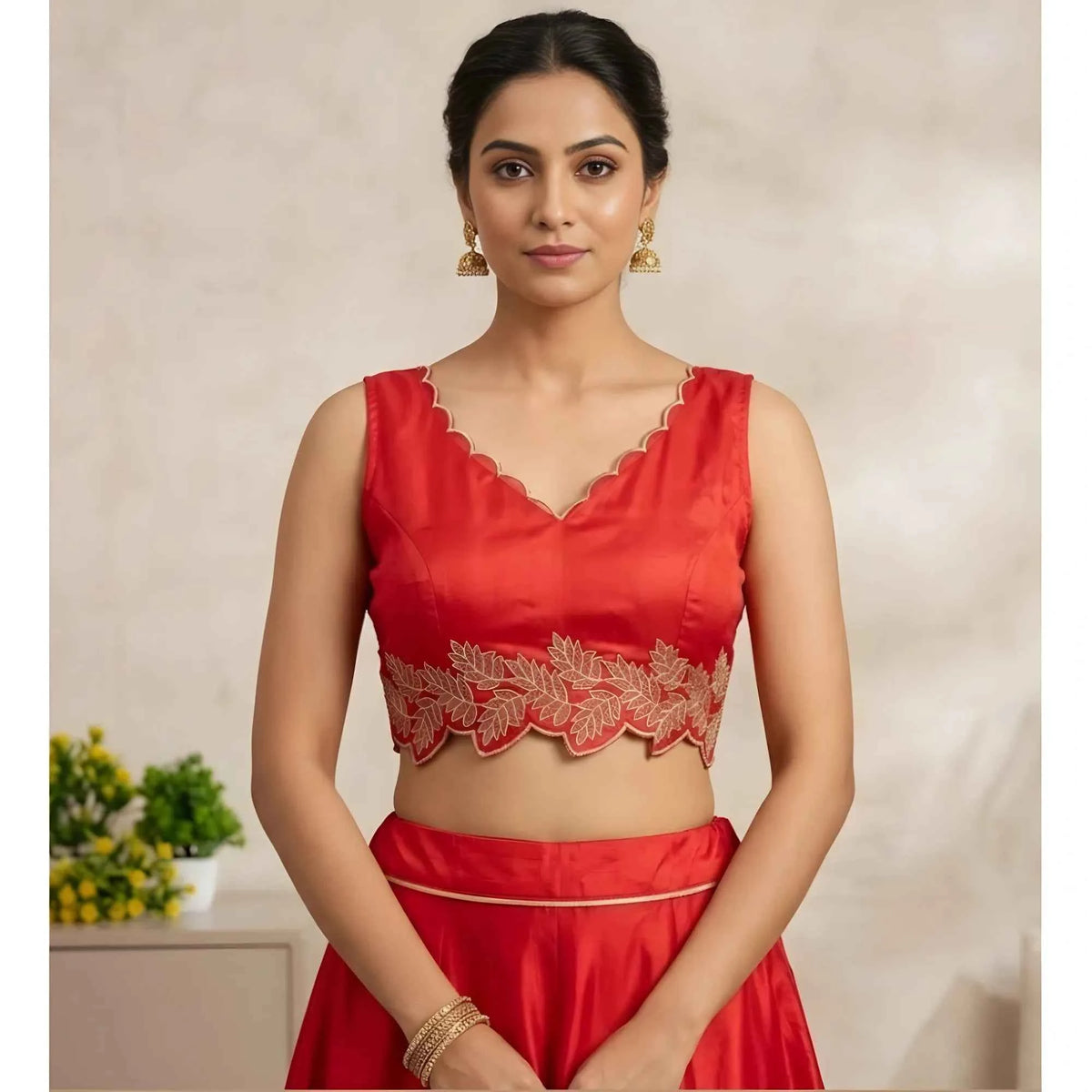 Elora Silk Embroidered Sweetheart Neck Sleeveless Readymade Padded Blouse