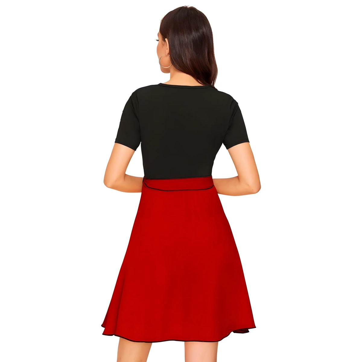Women's Knitting stretchable Solid Round Neck Cap Sleeve Dress (Red)