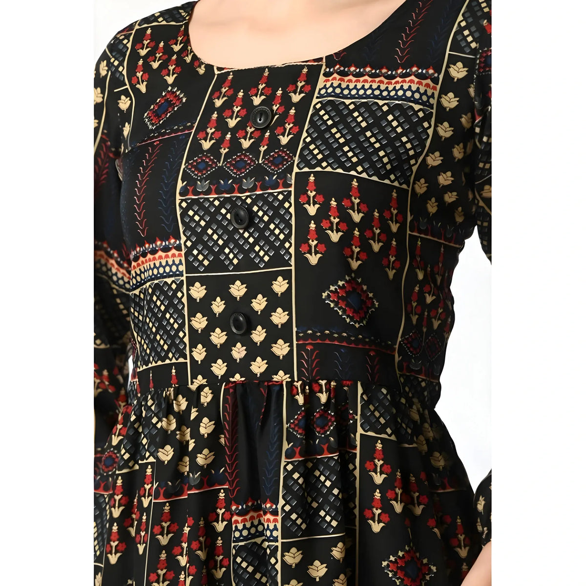 Women's Casual Crepe 3-4th Sleeves Cord Set (Black)