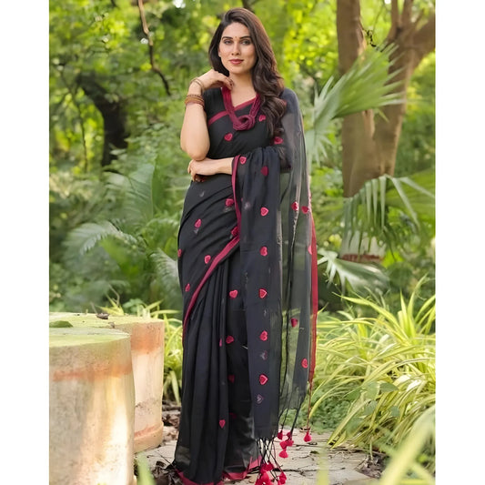 Navira Linen Printed Saree With Unstitched Blouse