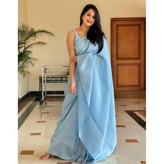 Women's Litchi Silk Printed Saree With Unstitched Blouse (light Blue) | Women Signature Collection