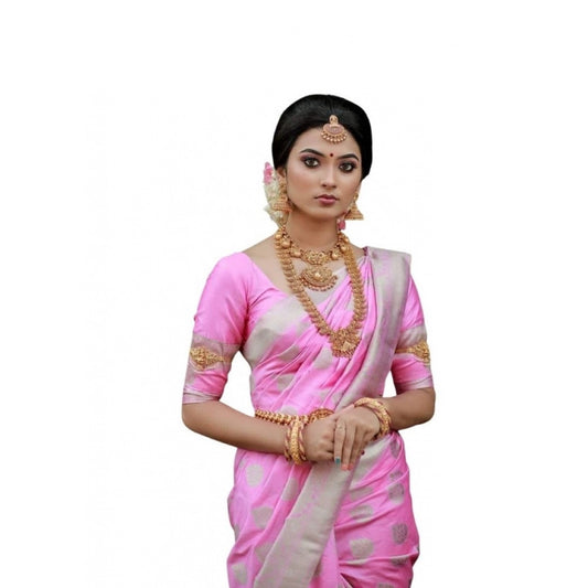 Women's Soft Lichi Silk Printed Saree With Unstitched Blouse 5.5mtr (pink) | Women Signature Collection