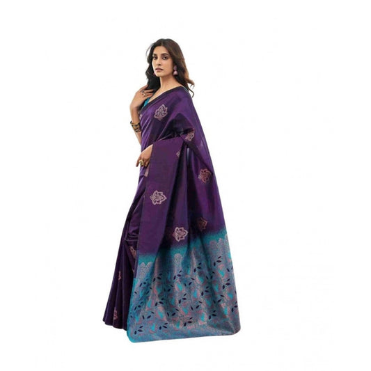 Women's Soft Lichi Silk Printed Saree With Unstitched Blouse 5.5mtr (blue) | Women Signature Collection