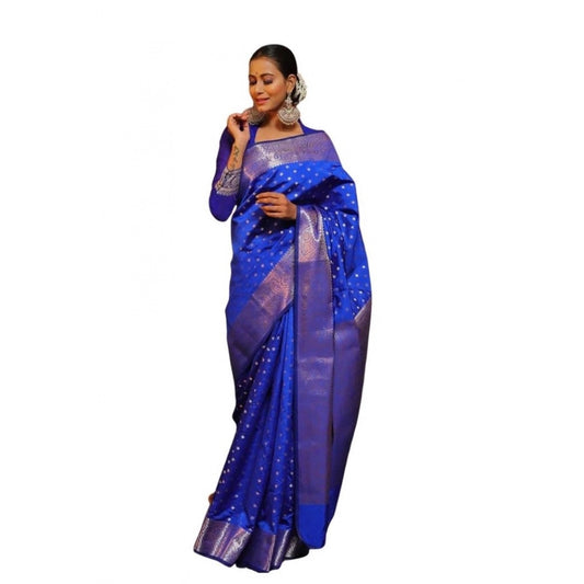 Women's Soft Lichi Silk Printed Saree With Unstitched Blouse 5.5mtr (blue) | Women Signature Collection