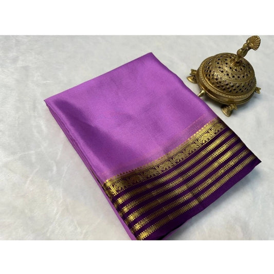 Women's Crepe Chit Pallu Solid Saree With Unstitched Blouse 5.5mtr (dark Purple) | Women Signature Collection