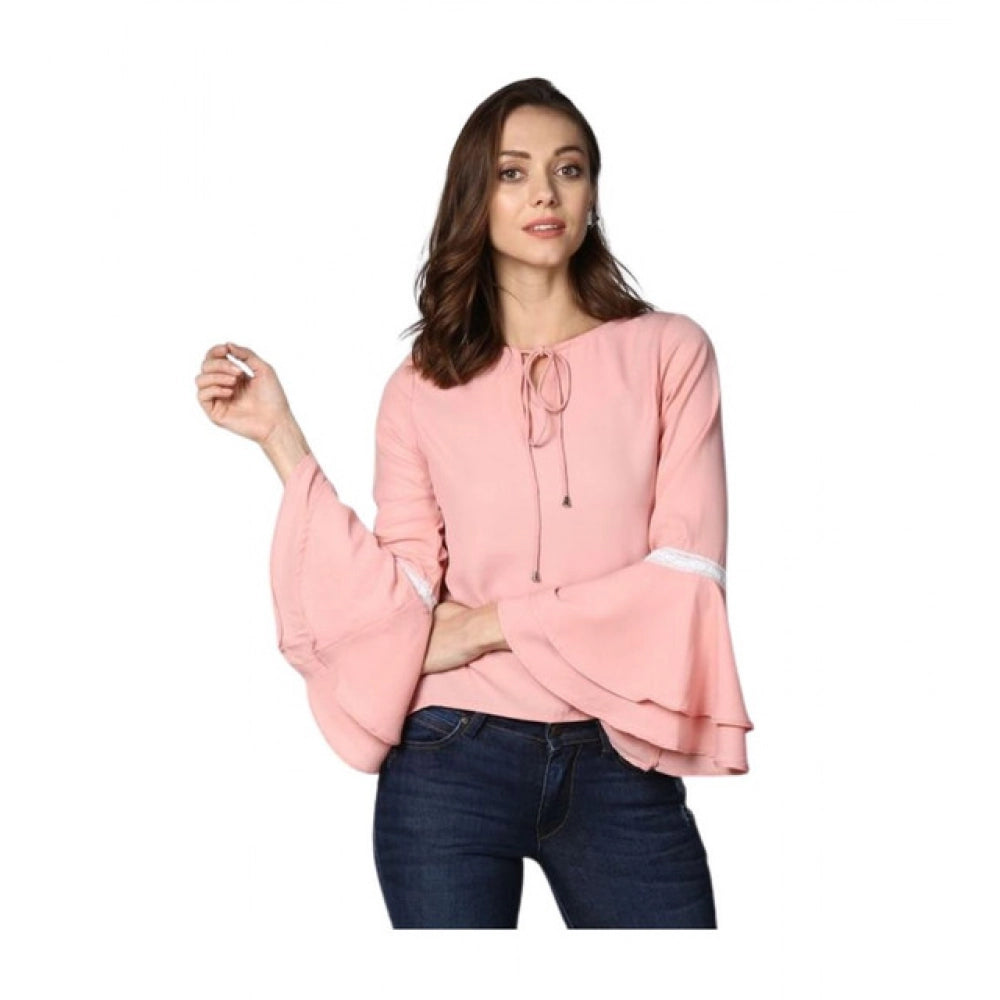 Women's Polyester Solid Bell Sleeve Top (pink) | Women Signature Collection