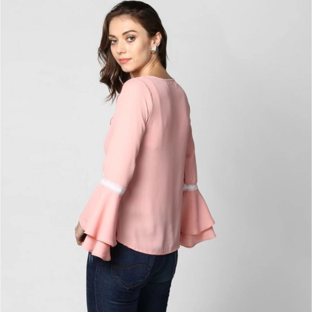 Women's Polyester Solid Bell Sleeve Top (pink) | Women Signature Collection