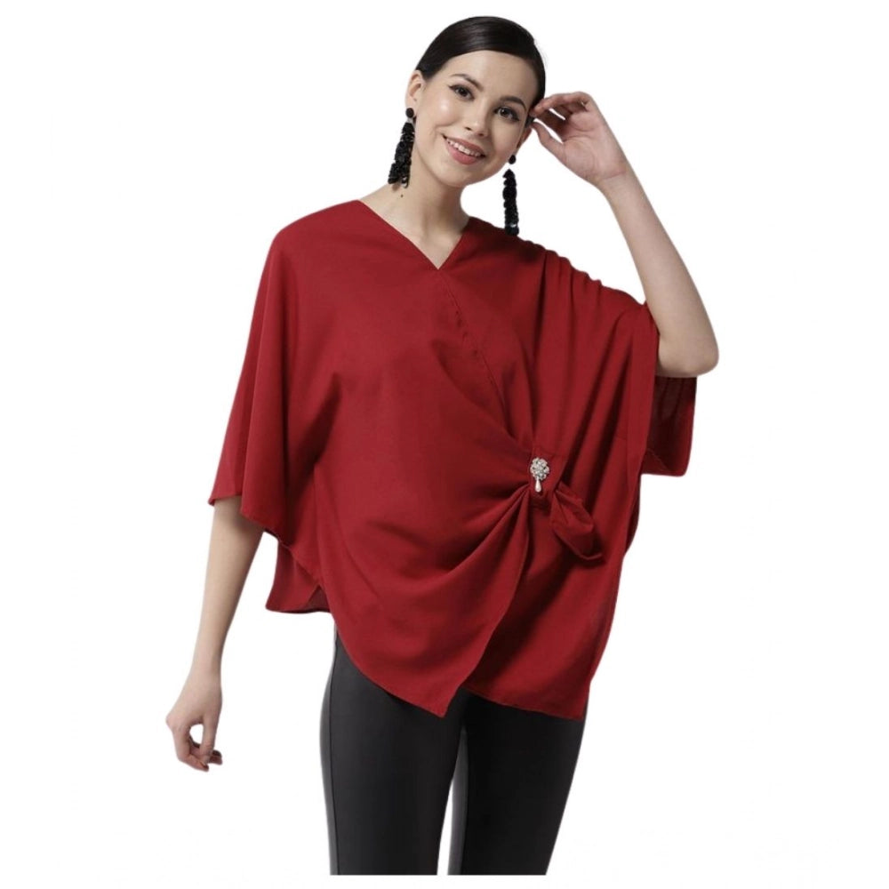 Women's Polyester Solid Cape Sleeve Top (red) | Women Signature Collection