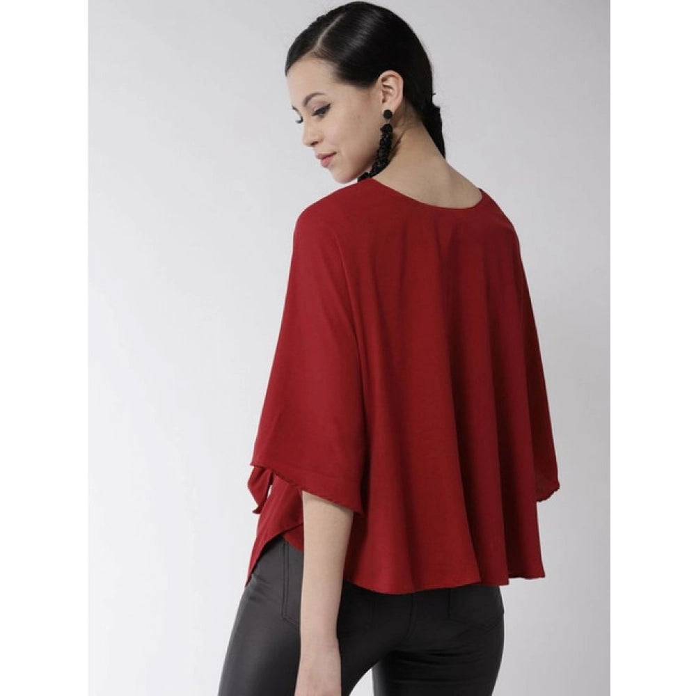 Women's Polyester Solid Cape Sleeve Top (red) | Women Signature Collection