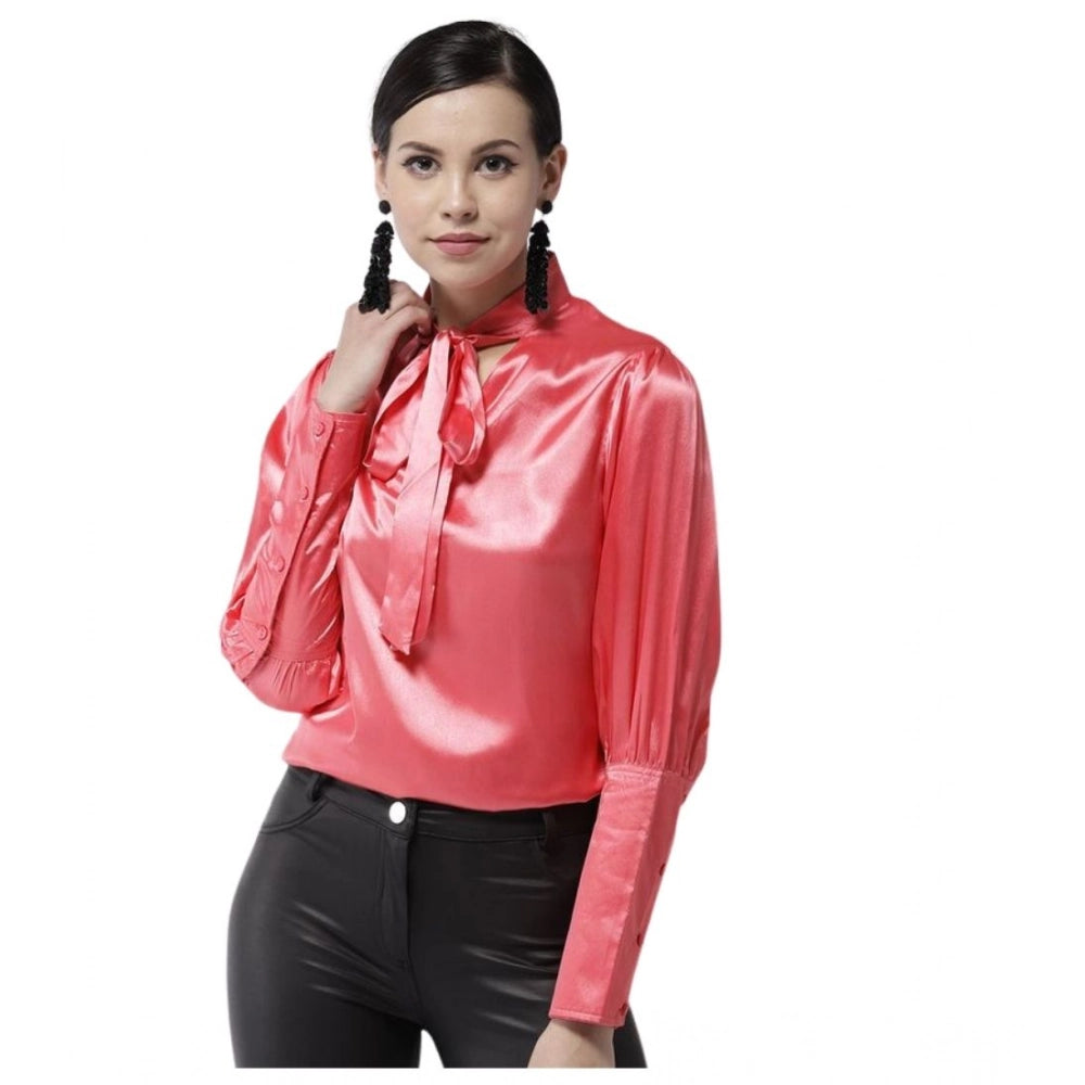 Women's Polyester Solid Long Sleeves Top (coral) | Women Signature Collection