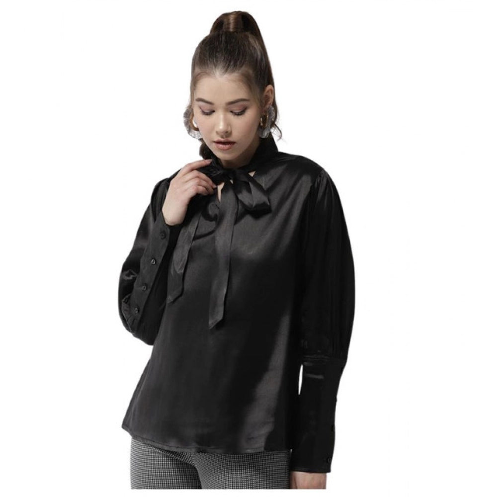 Women's Polyester Solid Long Sleeves Top (black) | Women Signature Collection