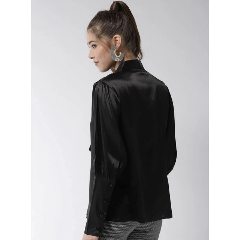 Women's Polyester Solid Long Sleeves Top (black) | Women Signature Collection