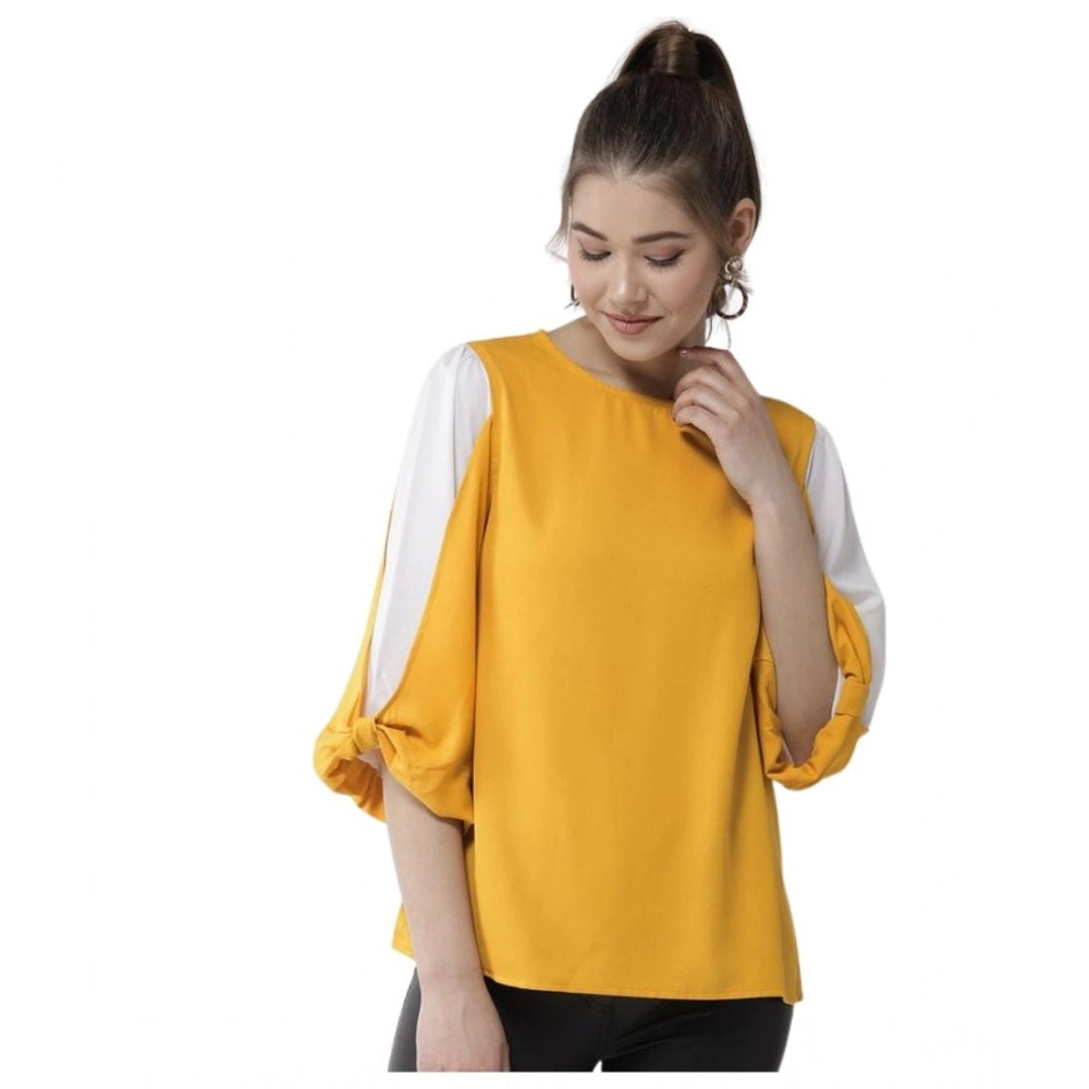 Women's Polyester Colour Block Slit Sleeve Top (yellow White) | Women Signature Collection