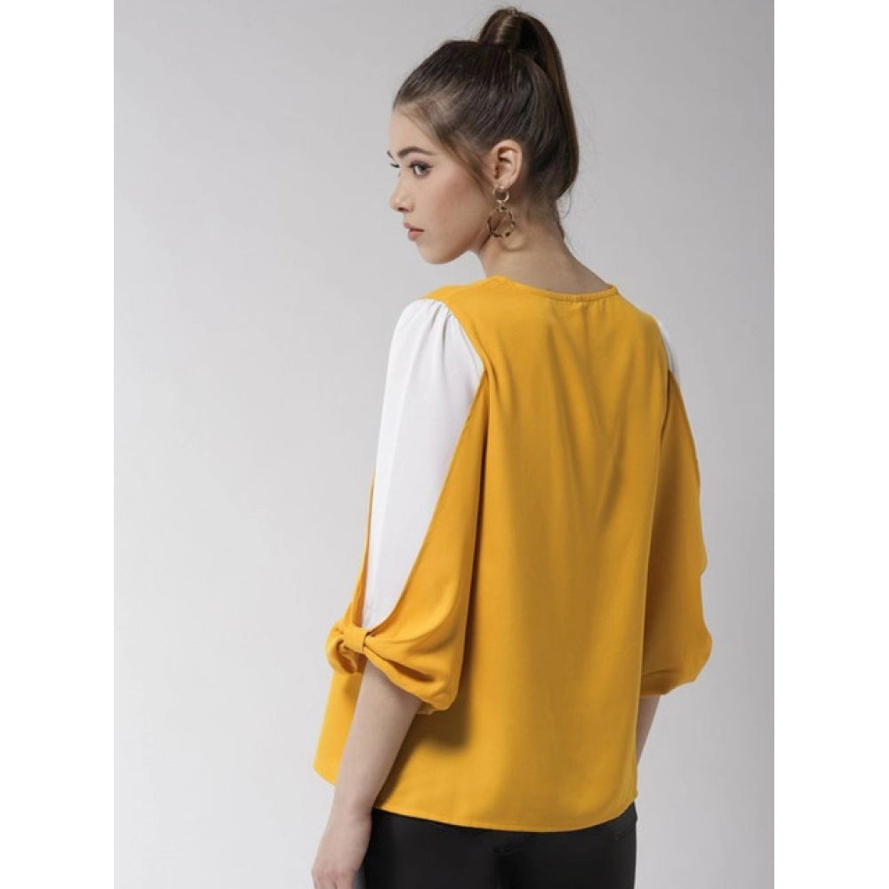 Women's Polyester Colour Block Slit Sleeve Top (yellow White) | Women Signature Collection