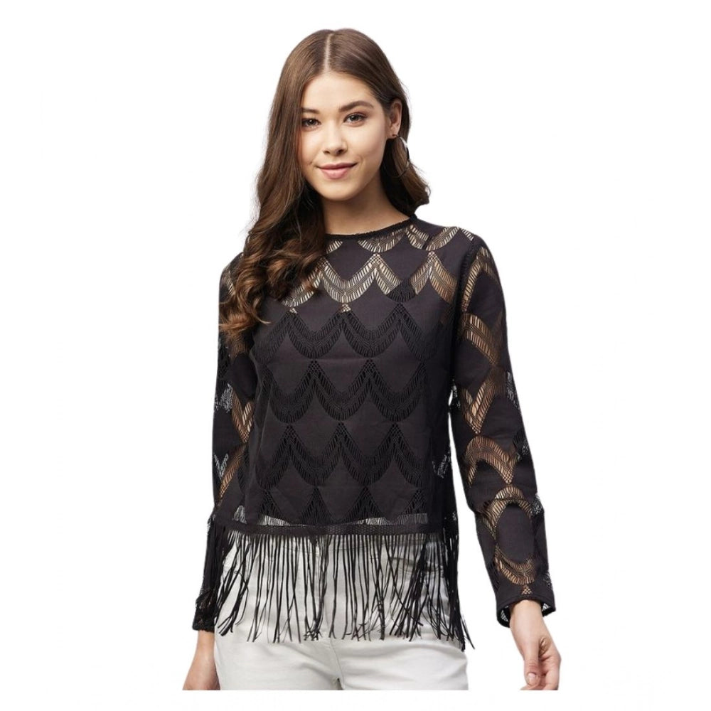 Women's Lace Self Design Short Sleeve Top (black) | Women Signature Collection
