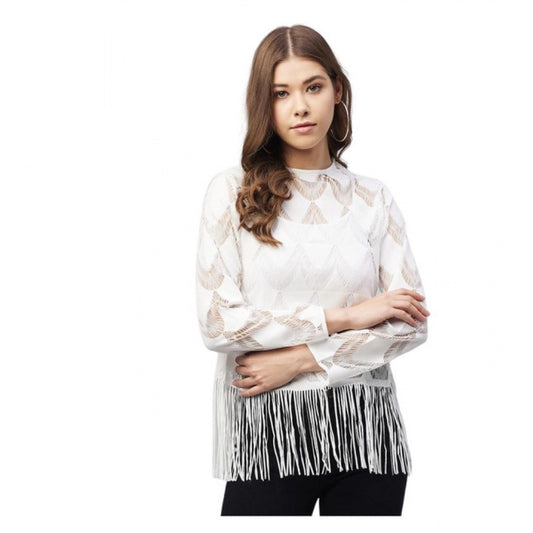 Women's Lace Self Design Short Sleeve Top (white) | Women Signature Collection