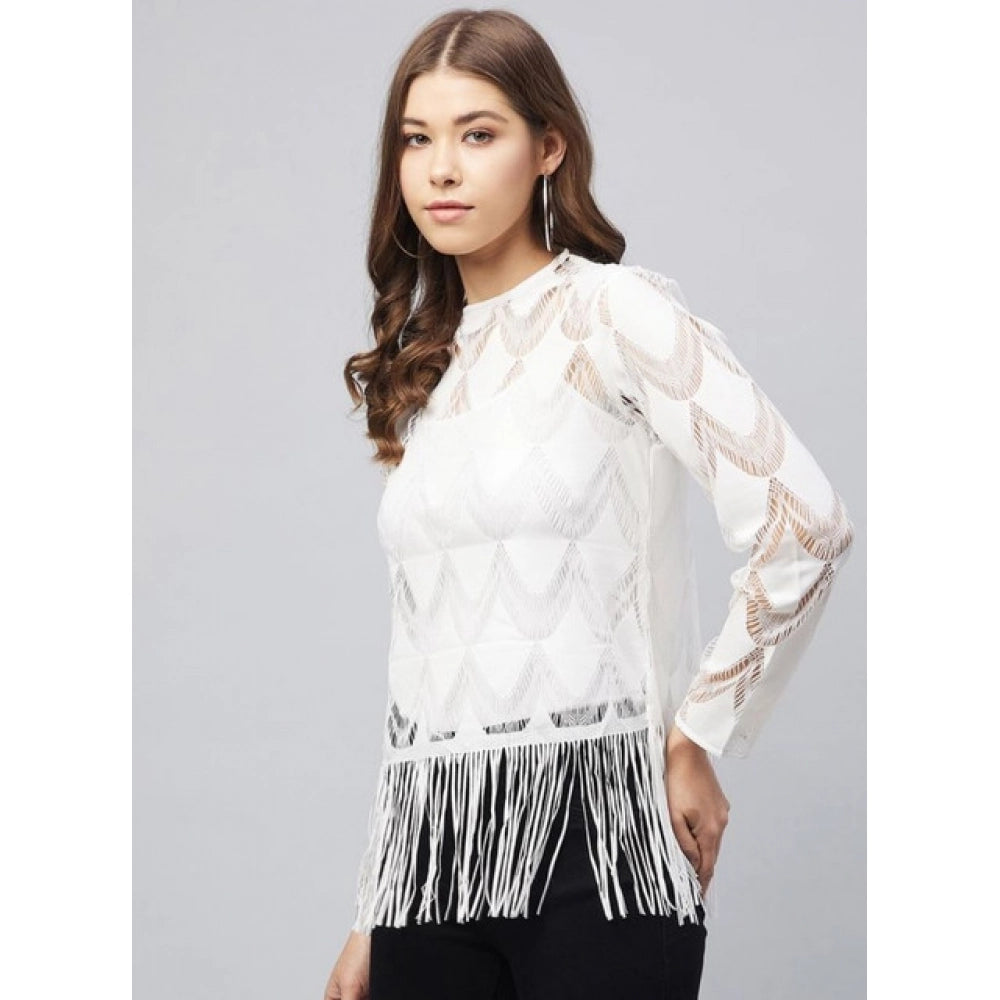 Women's Lace Self Design Short Sleeve Top (white) | Women Signature Collection