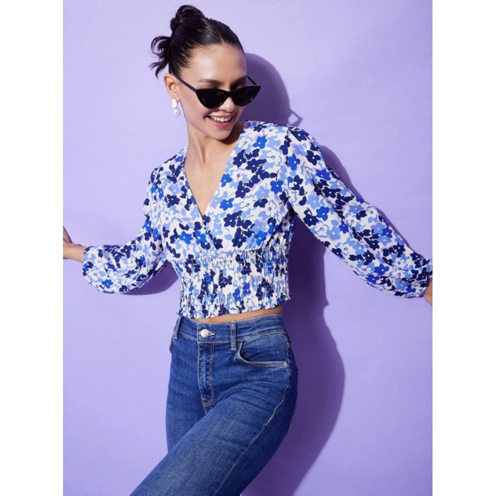 Women's Polyester Floral Long Sleeves Top (blue) | Women Signature Collection