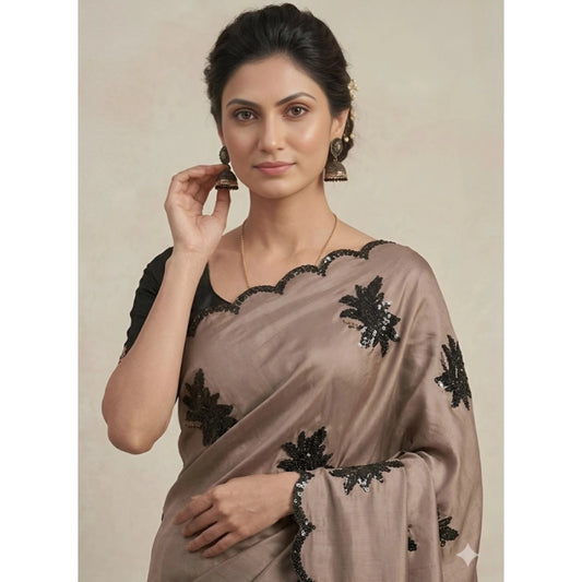 Women's Viscose Silk Embroidered Saree With Unstitched Blouse 5.5mtr (beige) | Women Signature Collection