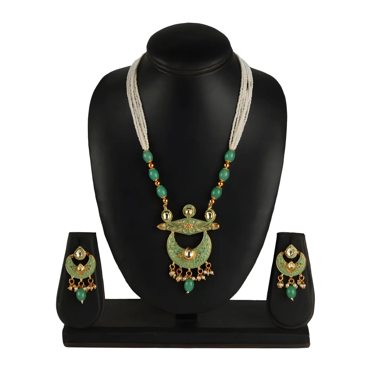 Women's Rose Gold Plated Alloy Necklace &amp; Earings Set (Green)