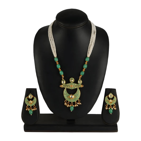 Women's Rose Gold Plated Alloy Necklace &amp; Earings Set (Green)
