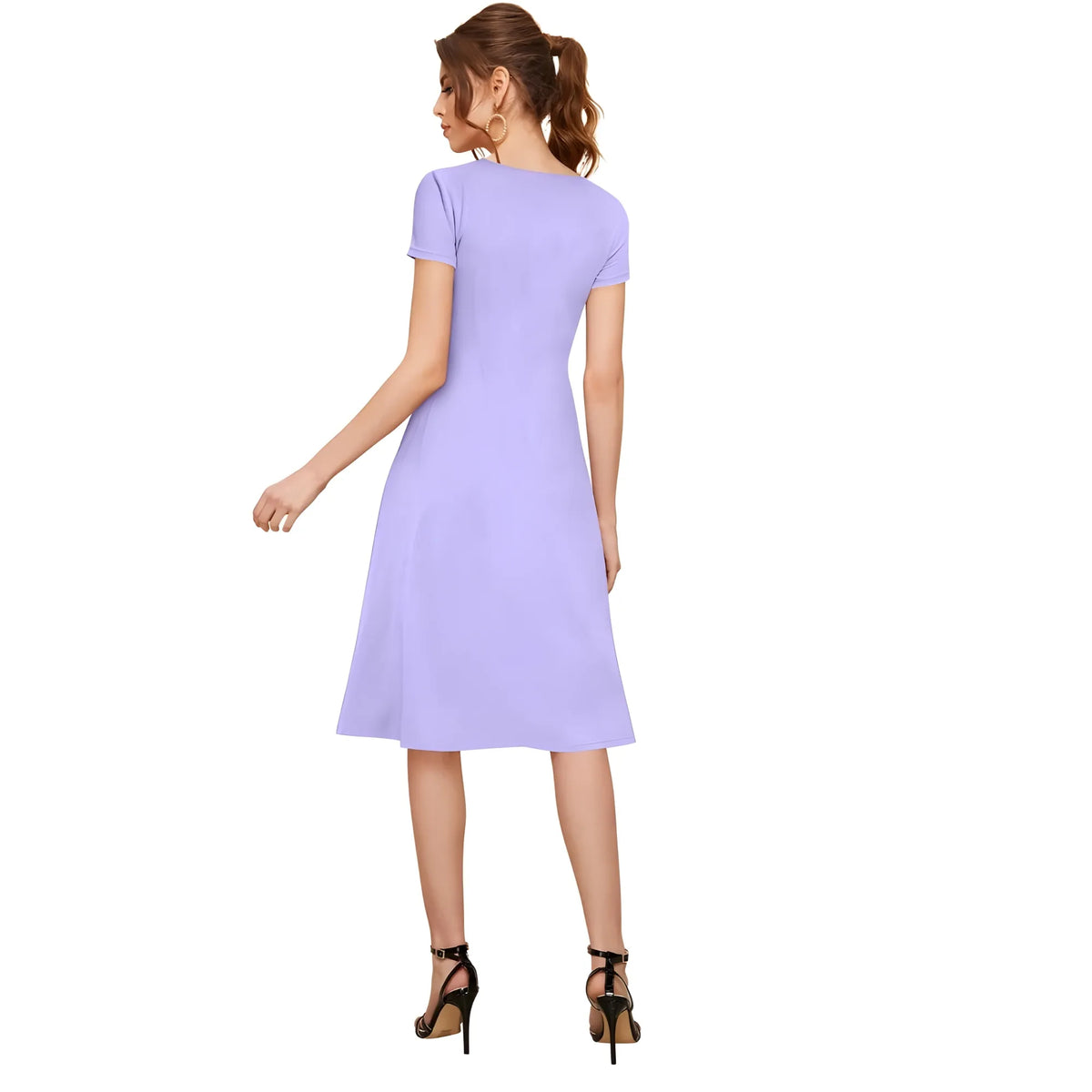 Women's Knitting stretchable Solid Round Neck Cap Sleeve Dress (Purple)