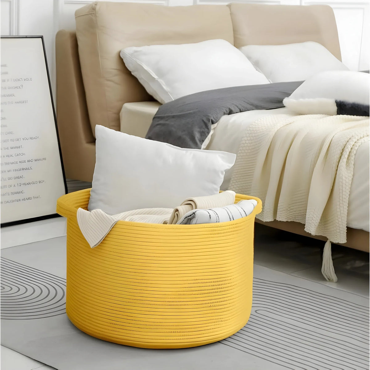 Cotton Pack Of_1 14x12 Inch Storage Basket For Clothes With Out Lid (Yellow)