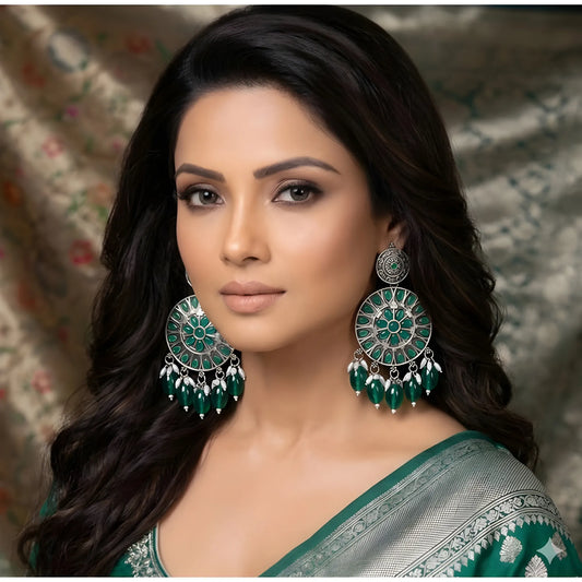 Women's Zinc Alloy Gold Plated Chandbali Earrings (Multicolor)