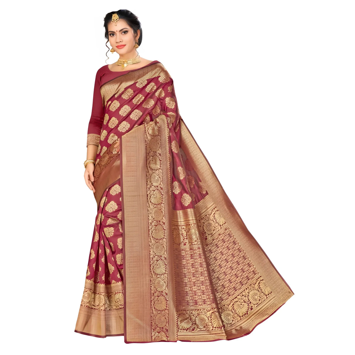 Women's Banarasi Silk Saree (Maroon,5-6 Mtrs)