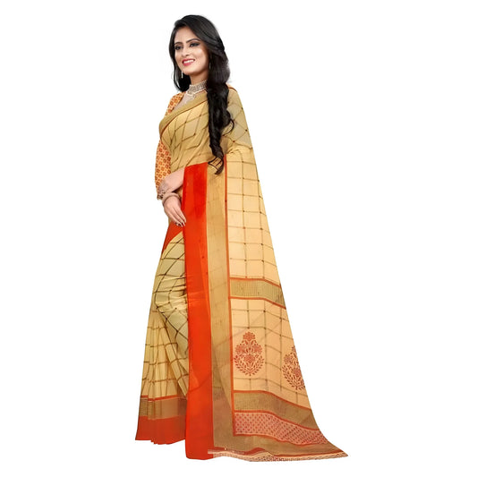Women's Georgette Printed Saree With Unstitched Blouse 5.5Mtr (Orange)