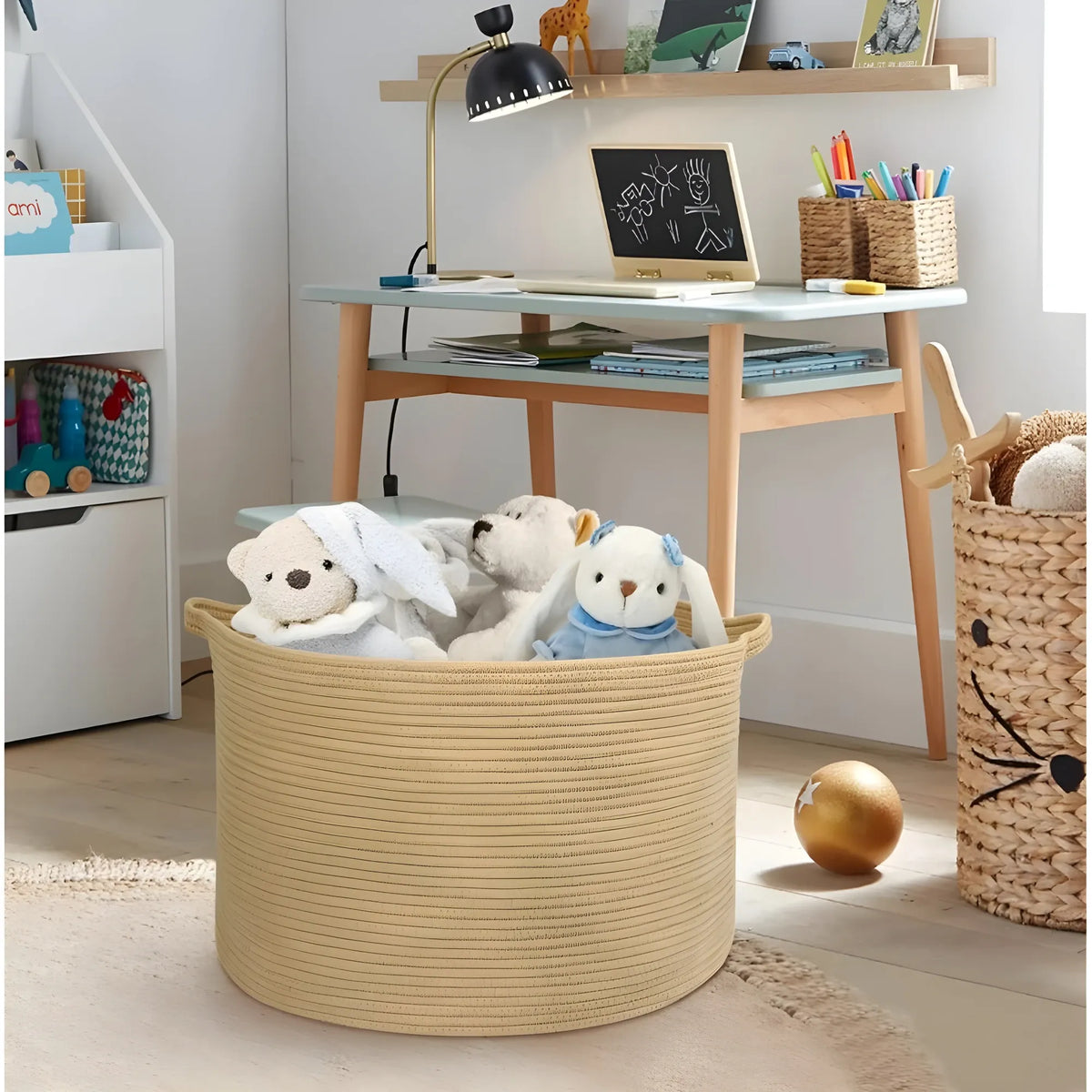 Cotton Pack Of_1 14x12 Inch Storage Basket For Clothes With Out Lid (Beige)