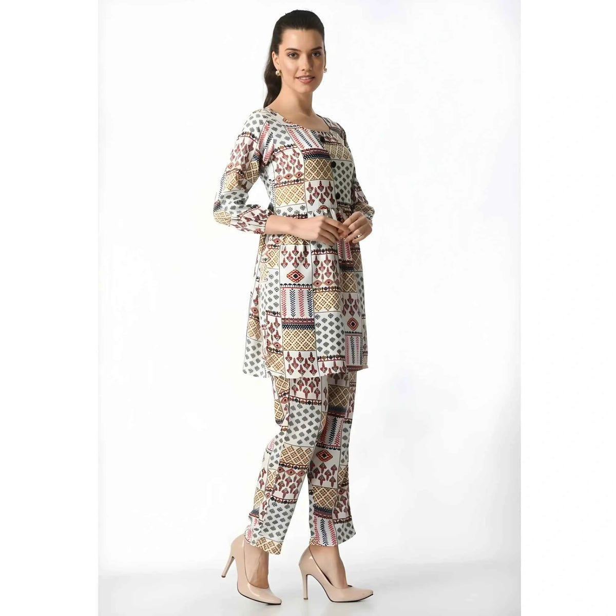 Riyana Casual Crepe -th Sleeves Cord Set