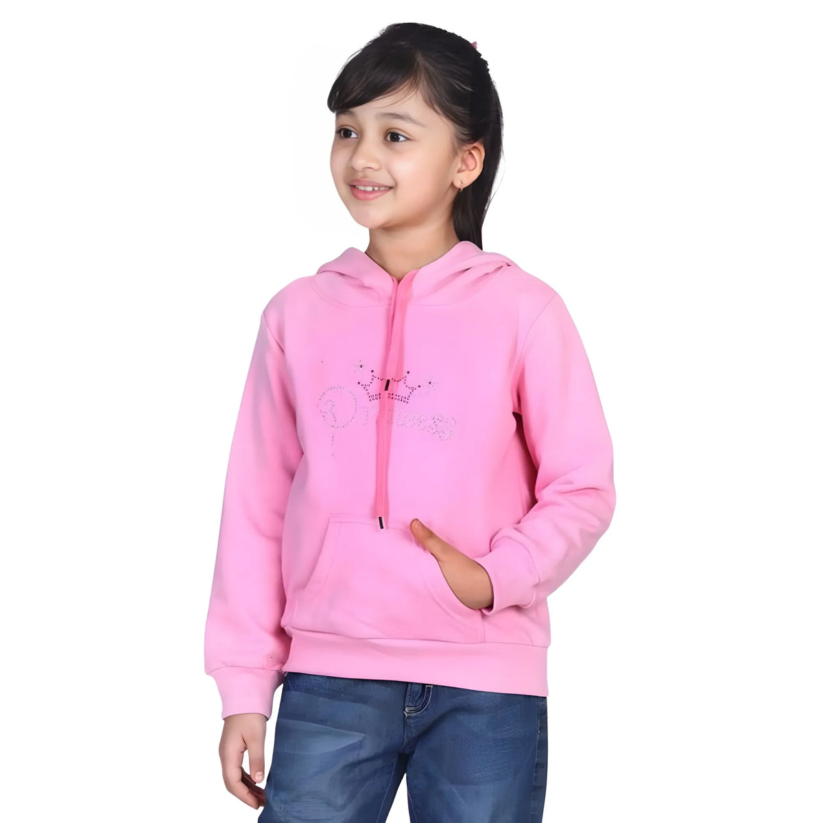 Girl's Fleece Embellished Long Sleeves Sweatshirt (light Pink) | Kids Signature Collection