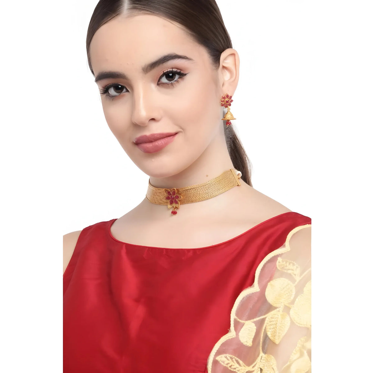 Women's Rose Gold Plated Alloy Necklace &amp; Earings Set (Gold)