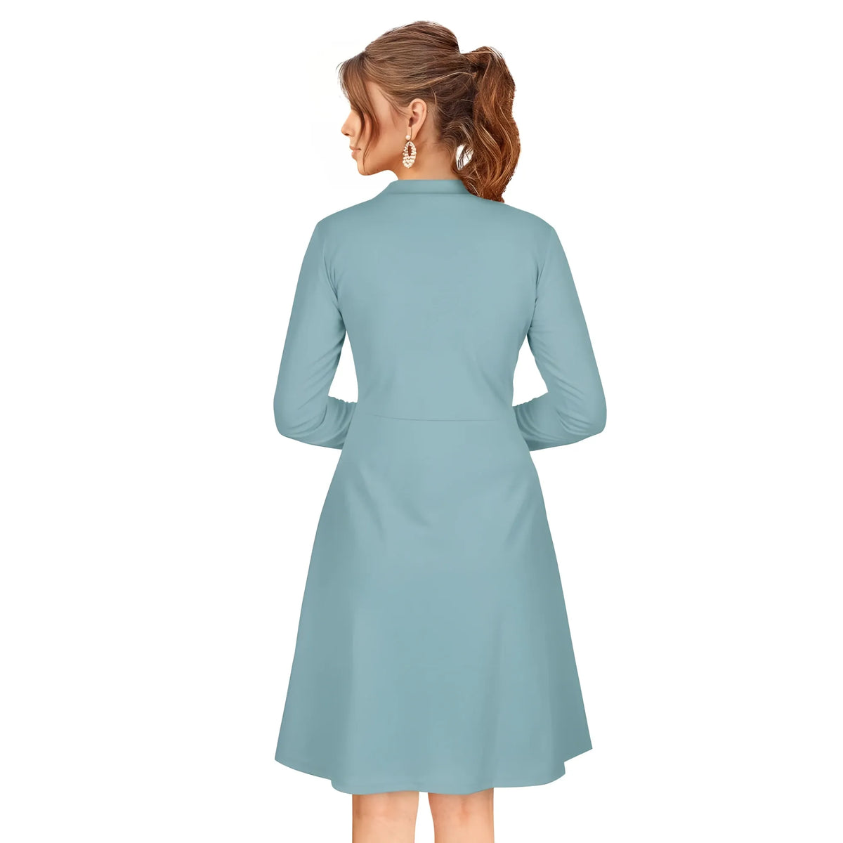 Women's Knitting stretchable Solid Round Neck Full Sleeve Dress (Pista)