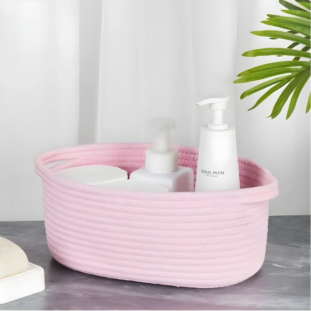 Cotton 10x7x4 Inch2 Pcs Oval Storage Basket For Clothes (Pink)