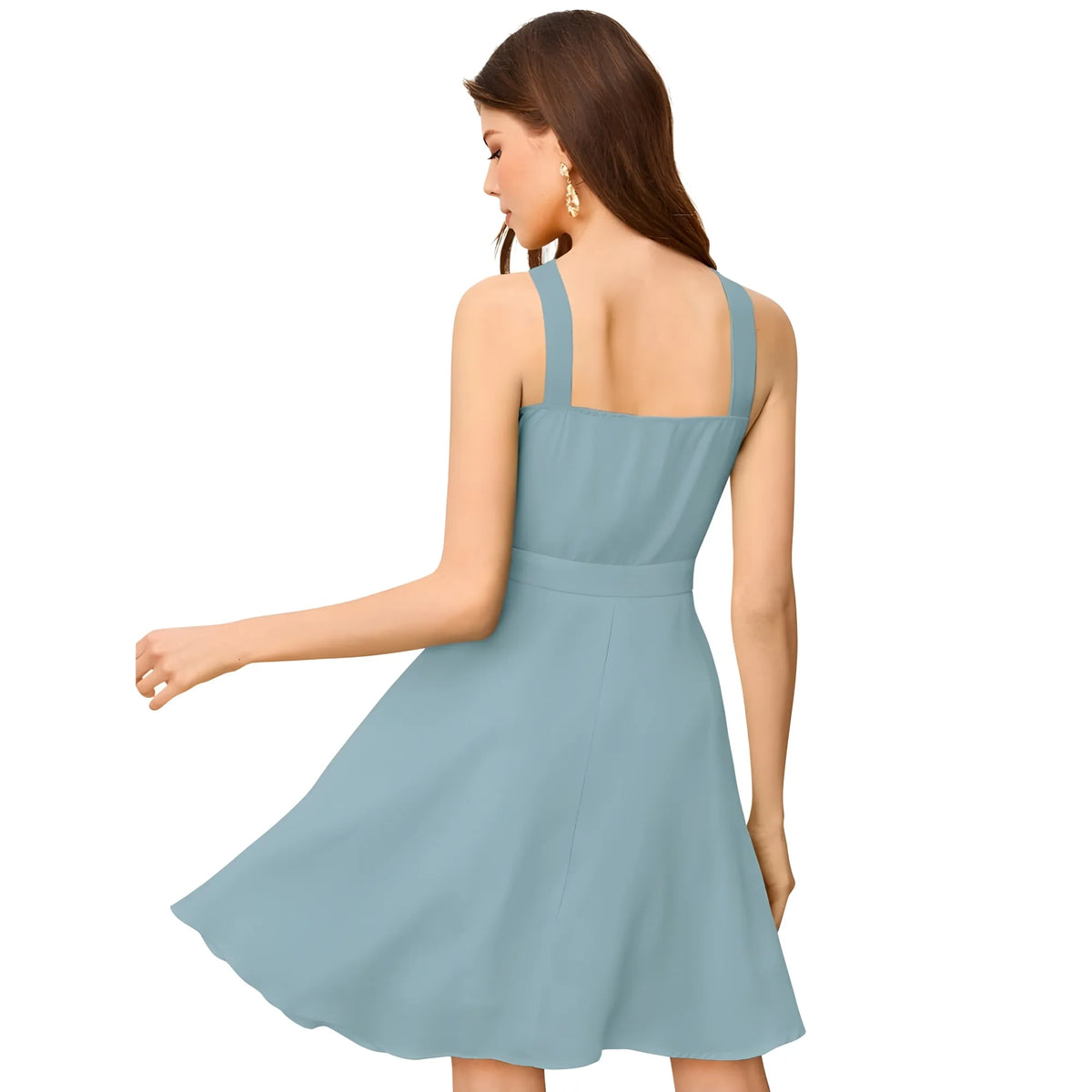 Women's Knitting stretchable Solid Halter Neck Sleeveless Dress (Pista )