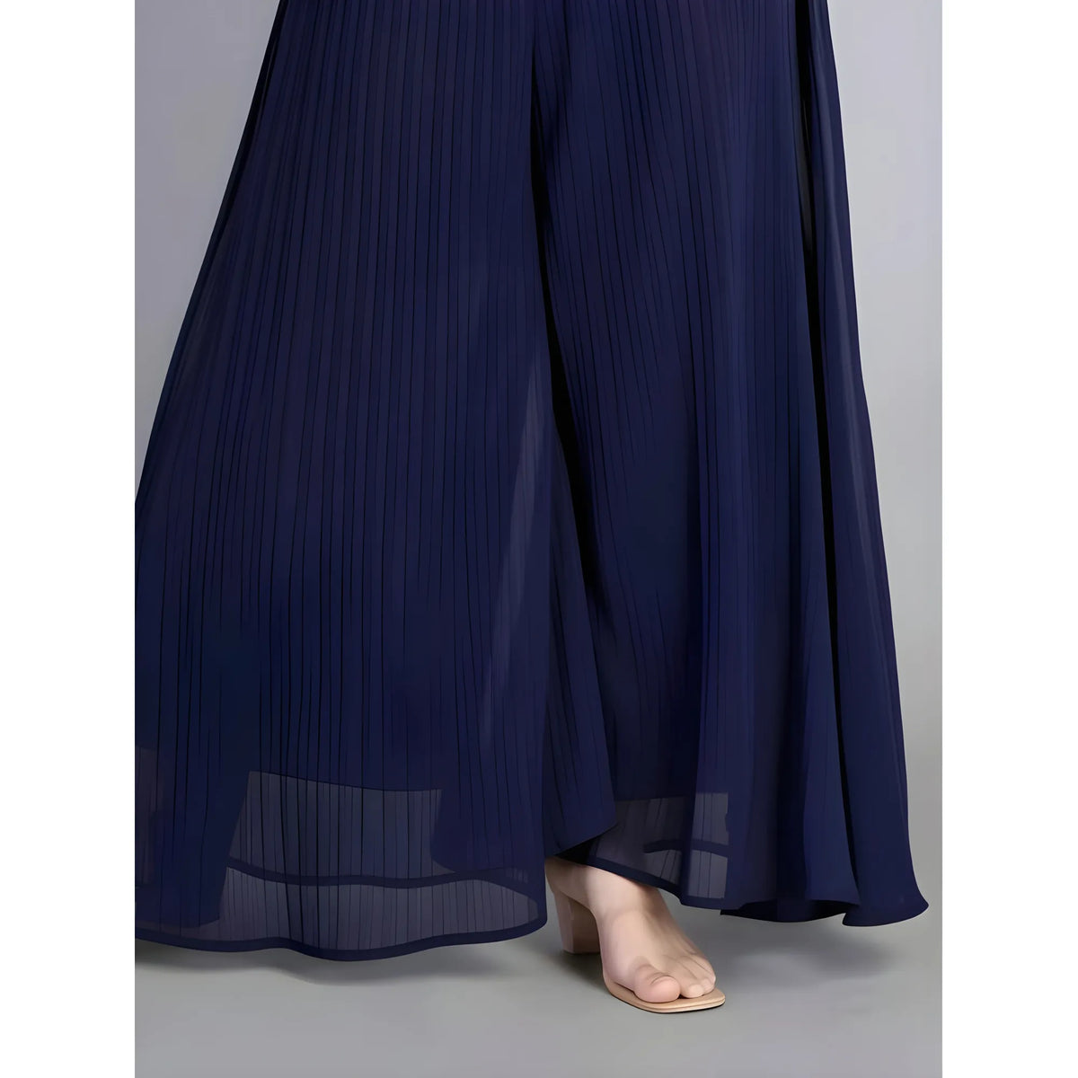 Women's Pack of 1 Georgette Solid High Rise Wide Leg Flared Palazzo with Elastic Waist (Navy Blue)
