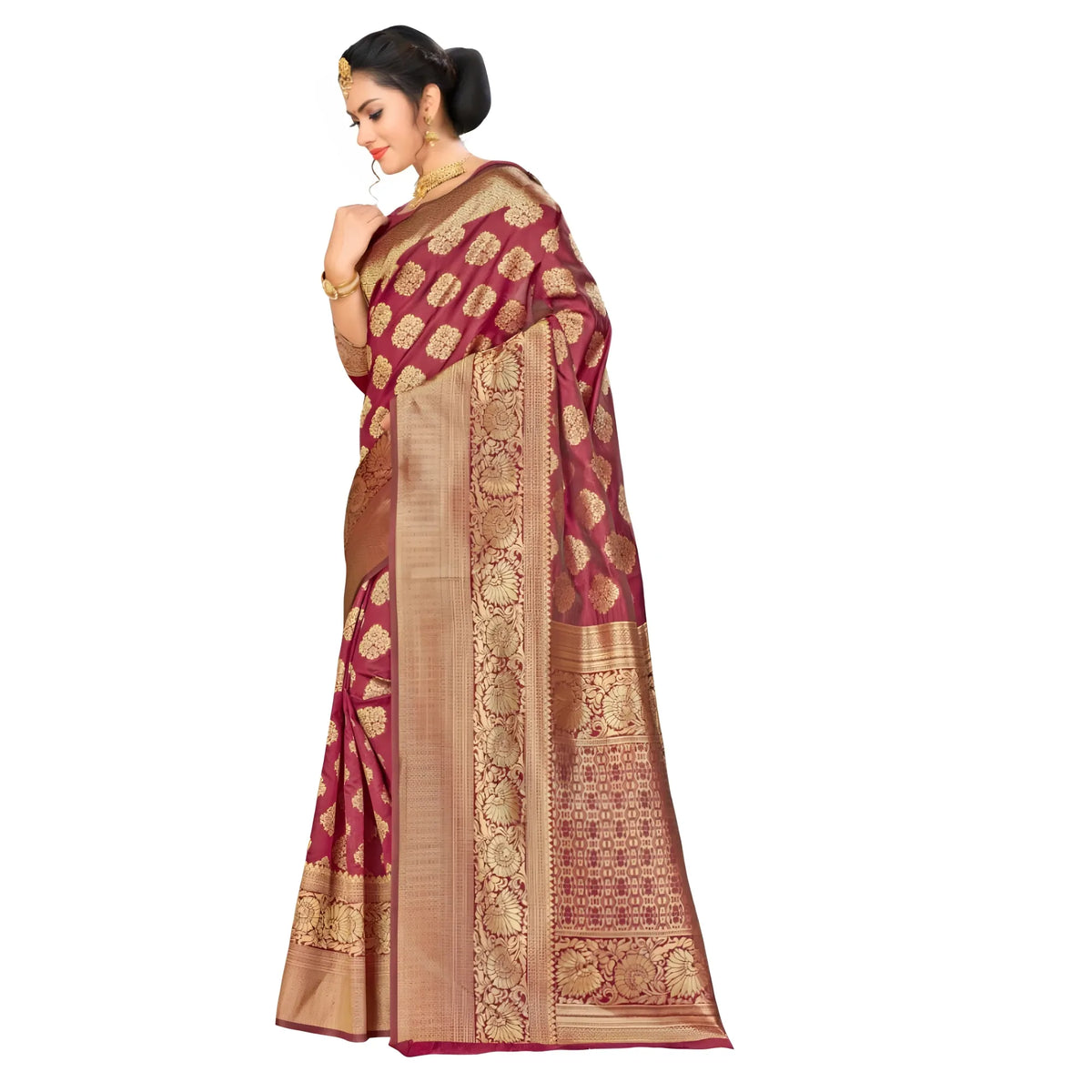 Women's Banarasi Silk Saree (Maroon,5-6 Mtrs)