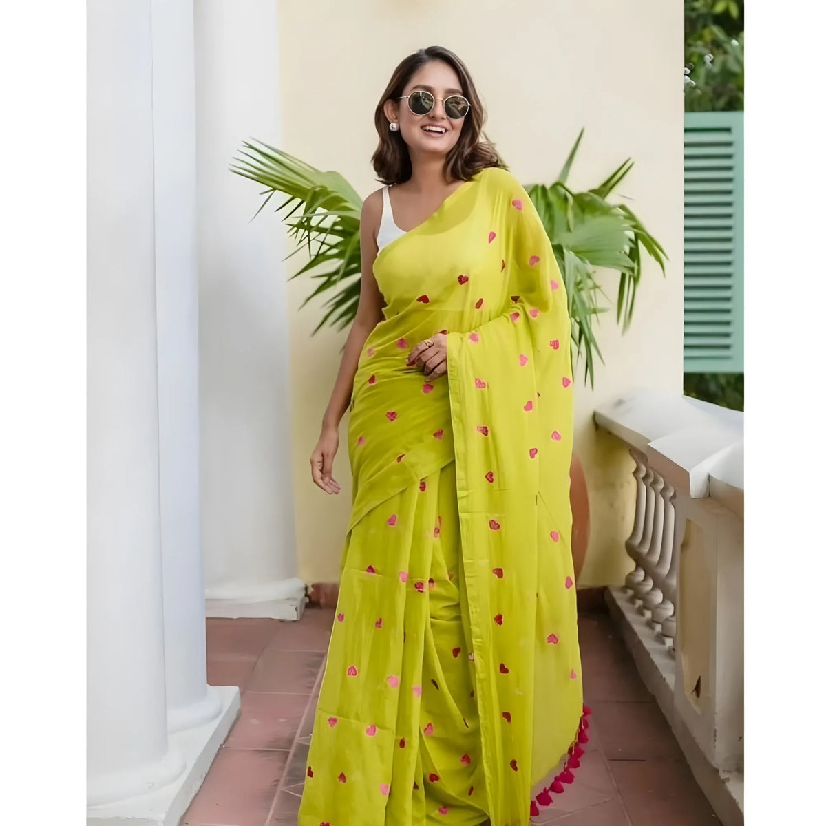 Eira Linen Printed Saree With Unstitched Blouse